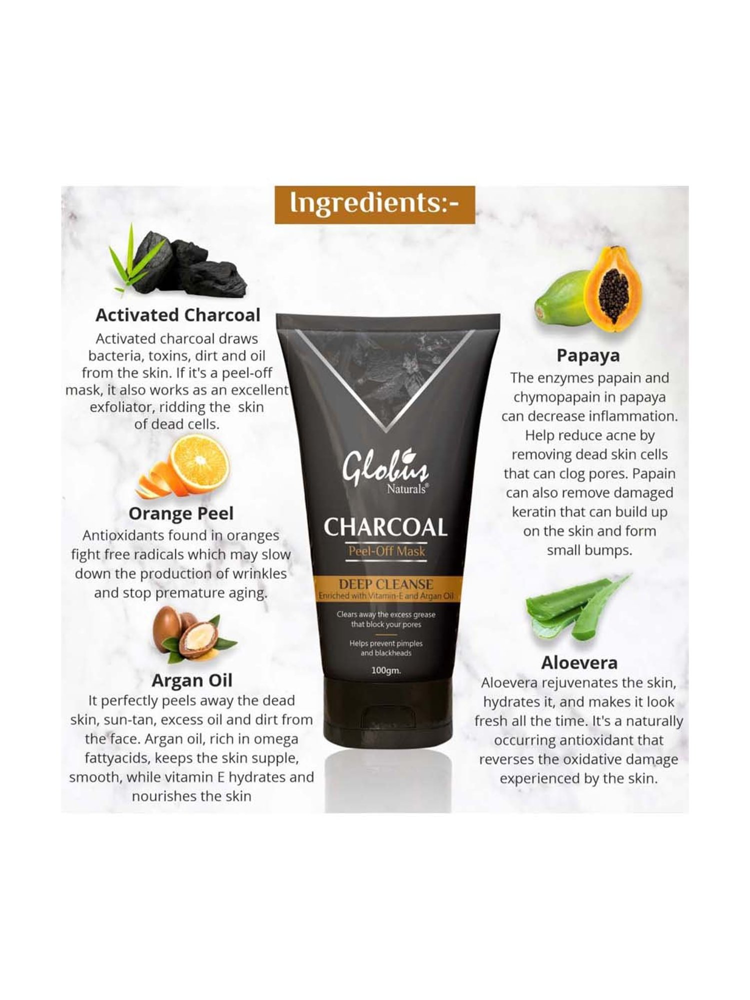 Globus Naturals Charcoal Peel Off Mask - 100 gm (Pack of 2)