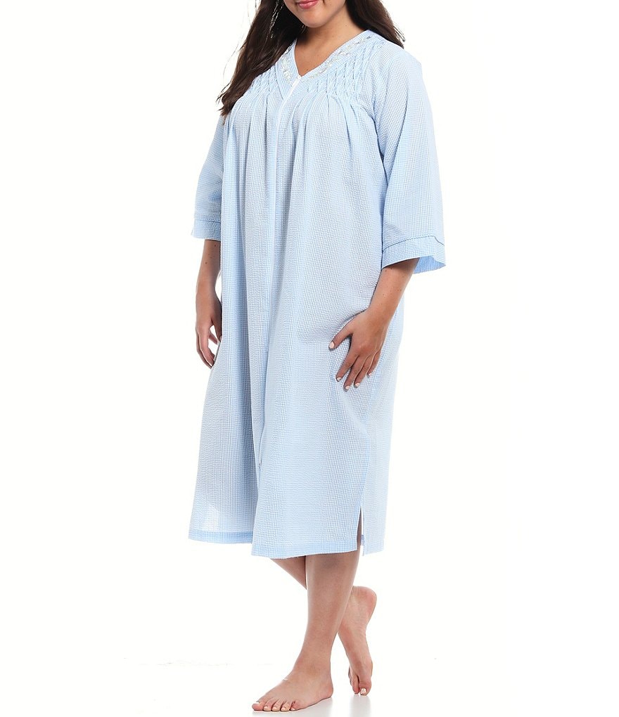 Kate Landry Plus Solid V-Neck Sleeve Midi Lounge Dress