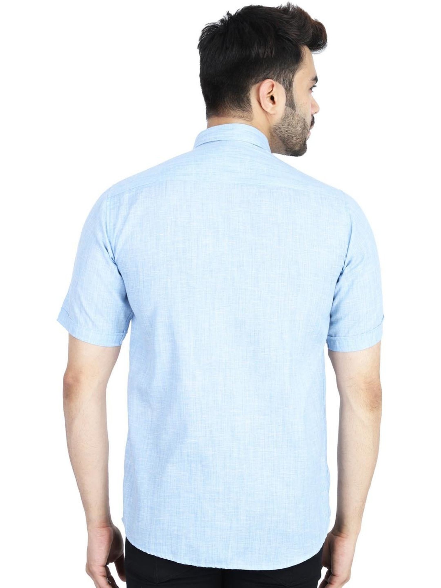 TAHVO Blue & Orange Cotton Slim Fit Shirt Pack of 2