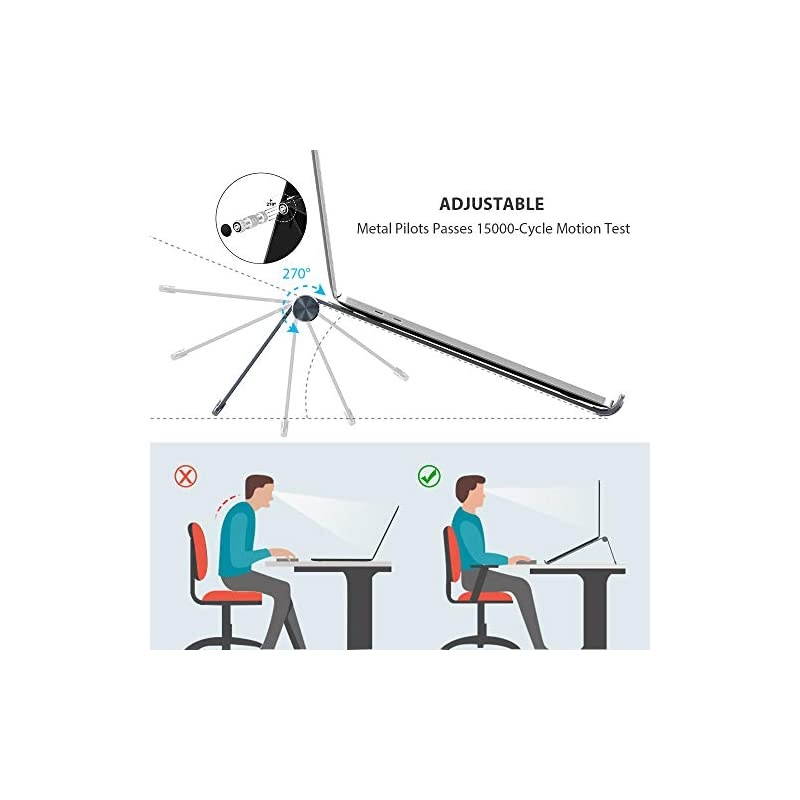 Adjustable Laptop Stand, Laptop Riser, Aluminum Notebook Holder Stand Compatible with MacBook, Air, Pro, Dell XPS, HP, Samsung, Alienware, More Laptops up to 17.3"- Silver