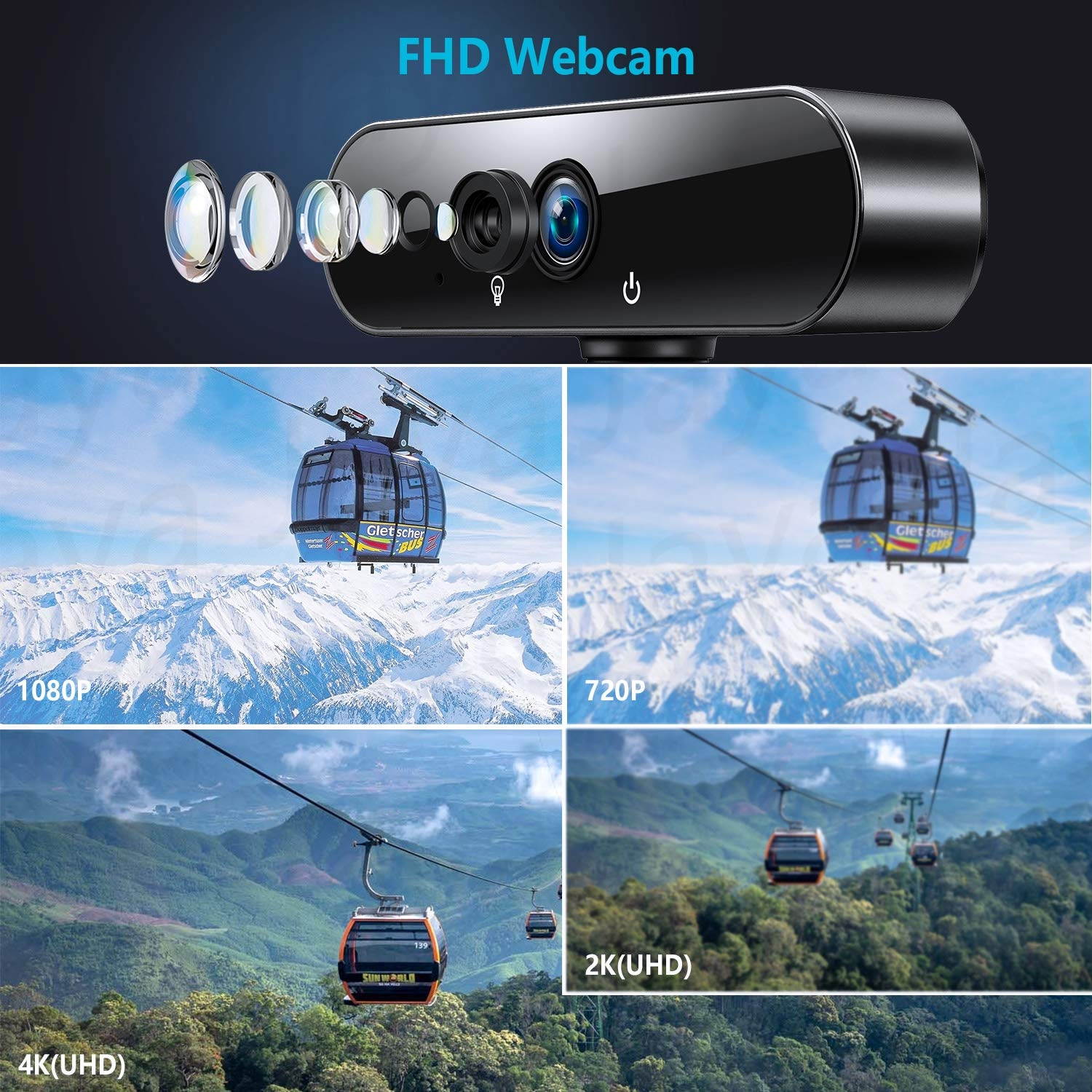 Webcam 1080P,AutoFocus 4K Webcam with Microphone,120 Degree Angle View Web Camera with Privacy Cover,Tripod for Windows,Mac iOS,Video Conference,Online Classes,Game Live,Zoom,MSN and Skype