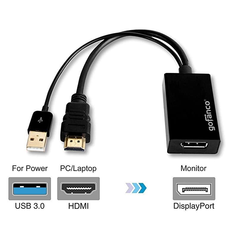 4K x 2K HDMI Male to DisplayPort Female Converter Adapter with USB Power for HDMI Source to DisplayPort Monitor (Unidirectional), Compliant with VESA Dual-Mode DisplayPort 1.2, HDMI 1.4