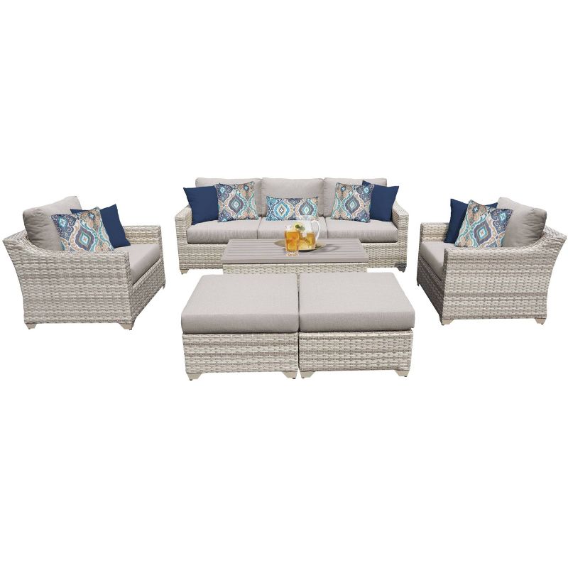 Fairmont 8pc Patio Sectional Seating Set with Club Chairs & Cushions - Ash - TK Classics
