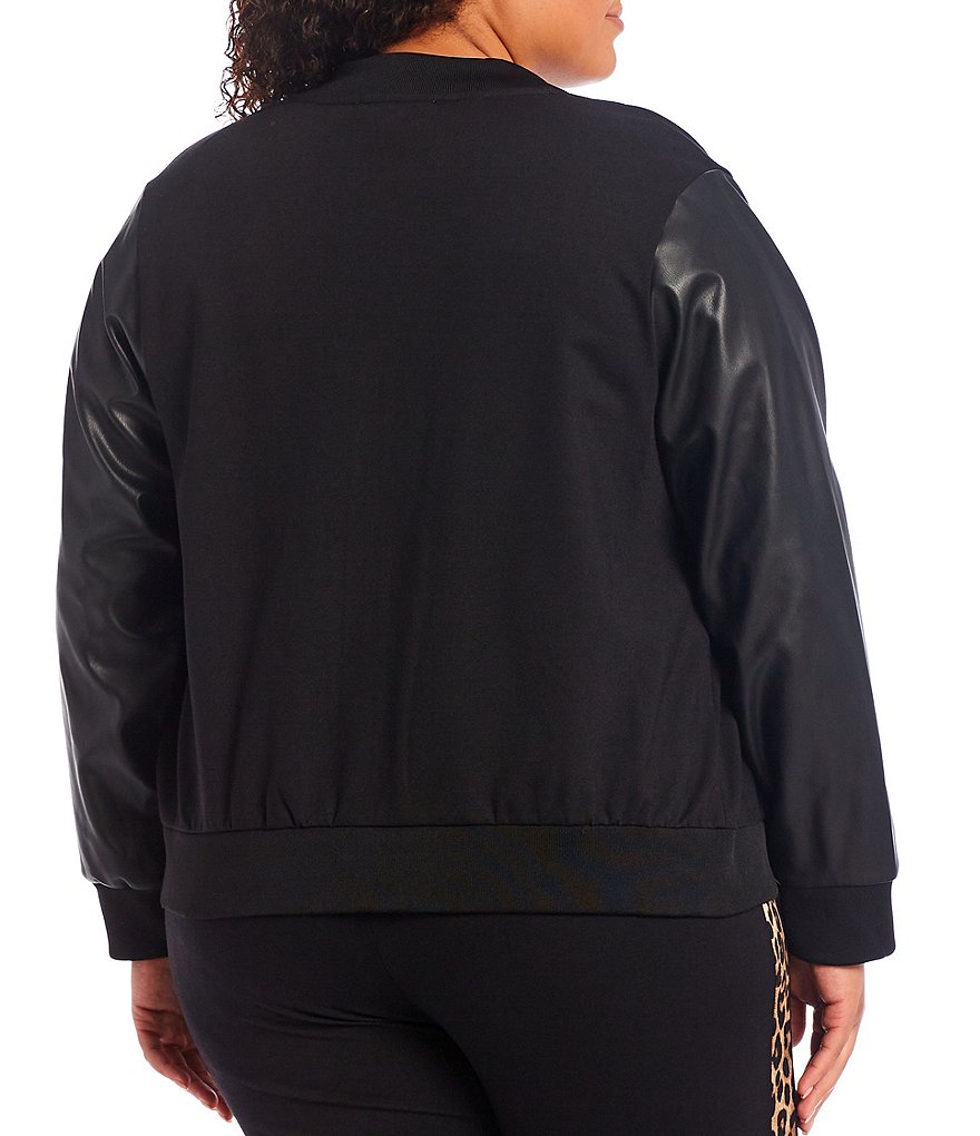 Ali Miles Plus Size Mixed Animal Print Open-Front Drop Needle Onion Skin Jacket