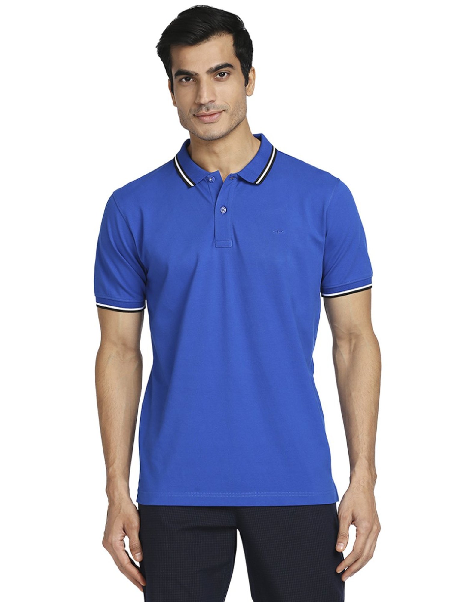 Colorplus Blue Cotton Tailored Fit Polo T-Shirt