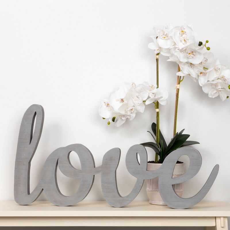 Large Script 'Love' Wood Cute Out Word Wall Decor Gray - Patton Wall Decor