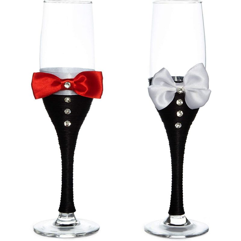 Sparkle and Bash Set of 2 Mr and Mr Champagne Flutes Glasses, Same Sex Wedding Decorations