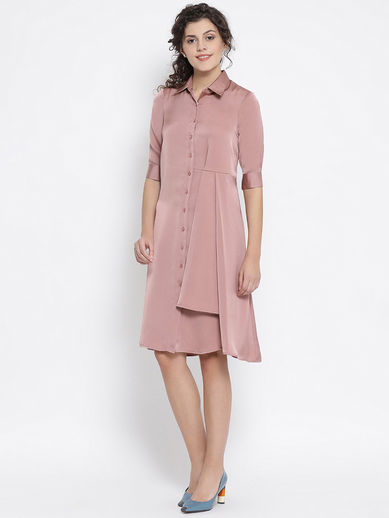 Office & You Pink Dress With Grey Flower Bunch Brooch