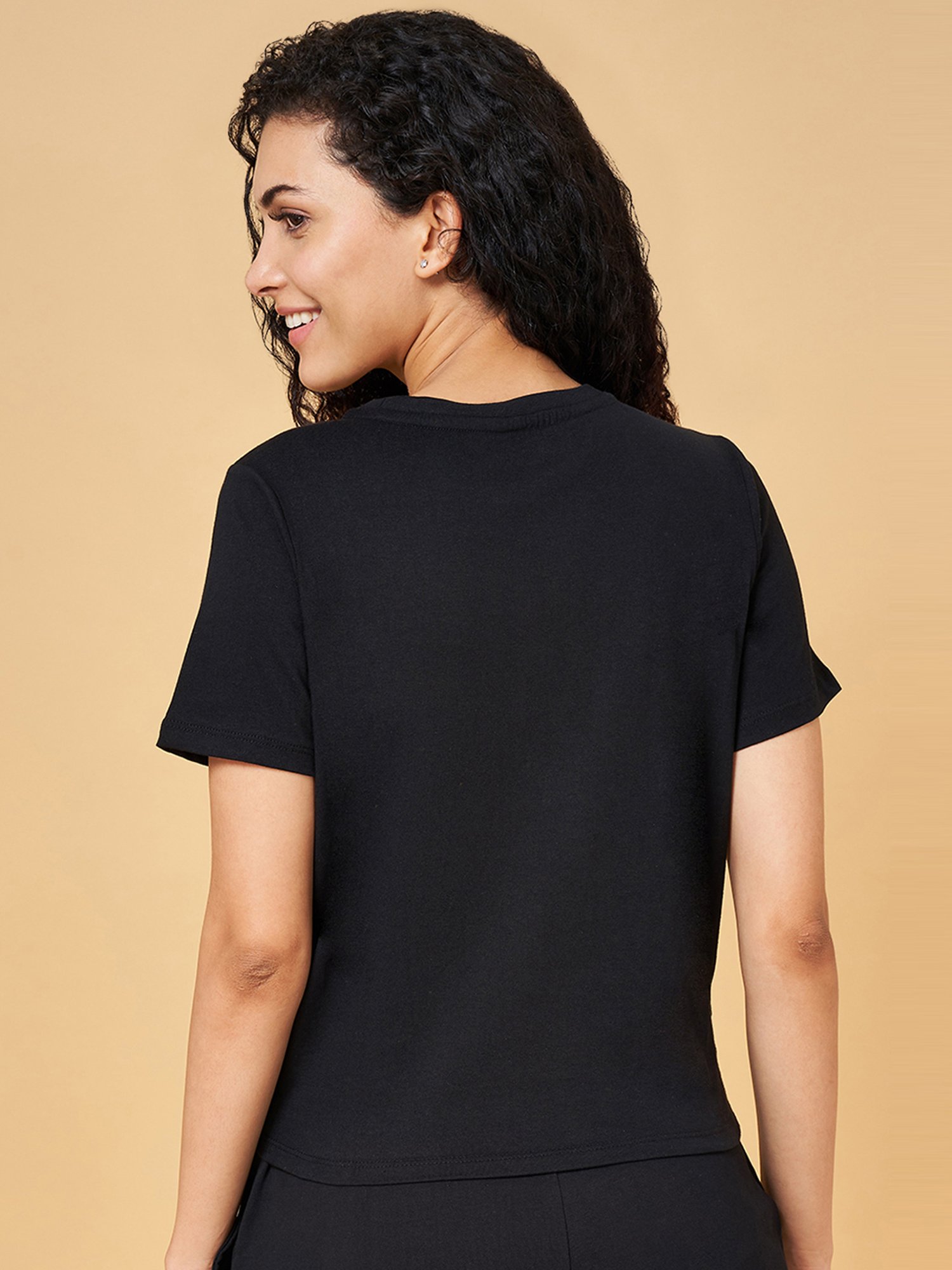 Ajile by Pantaloons Black Cotton Graphic Print Sports T-Shirt