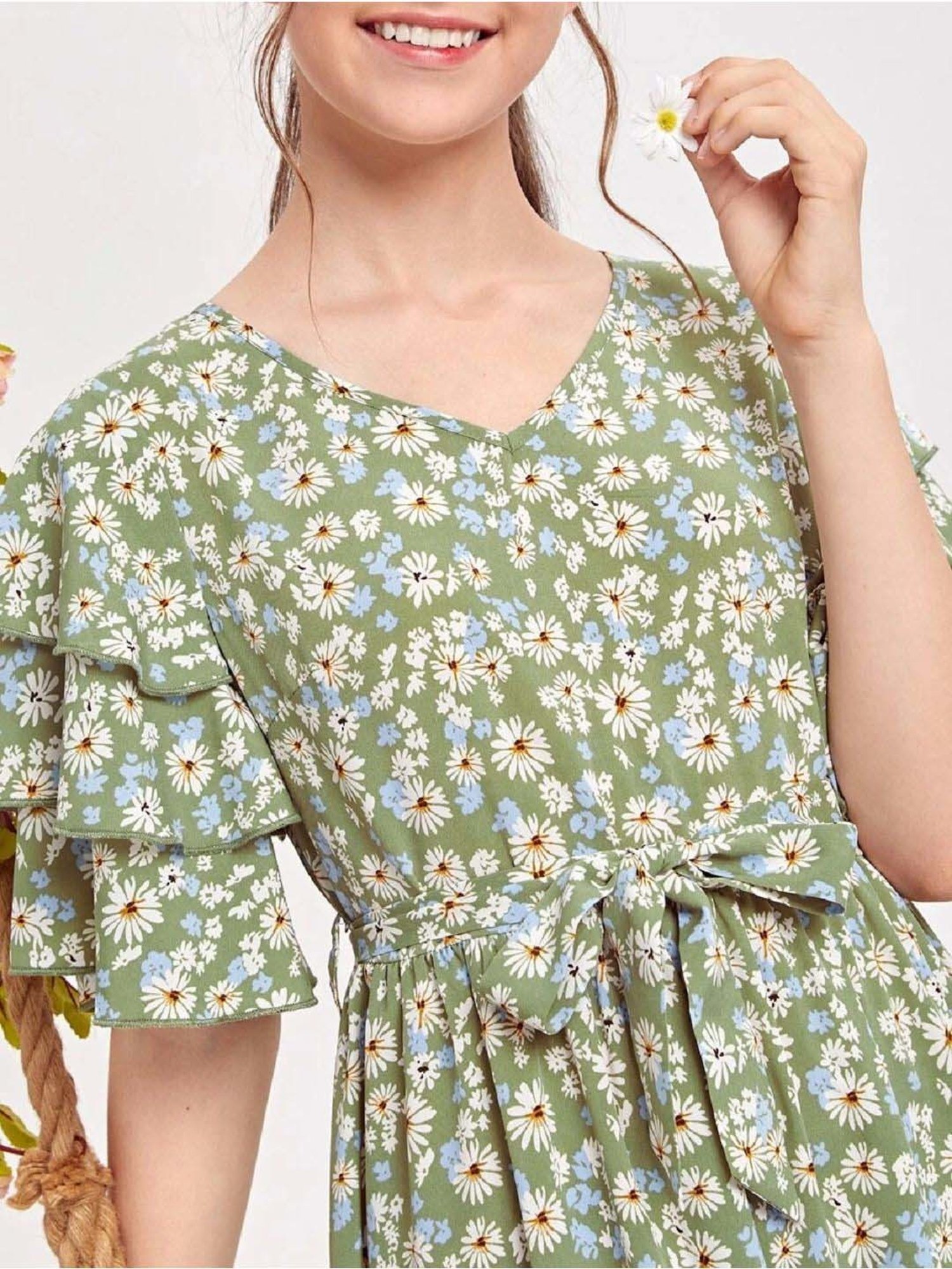 Bolly Lounge Girls Pastel Green Floral Dress