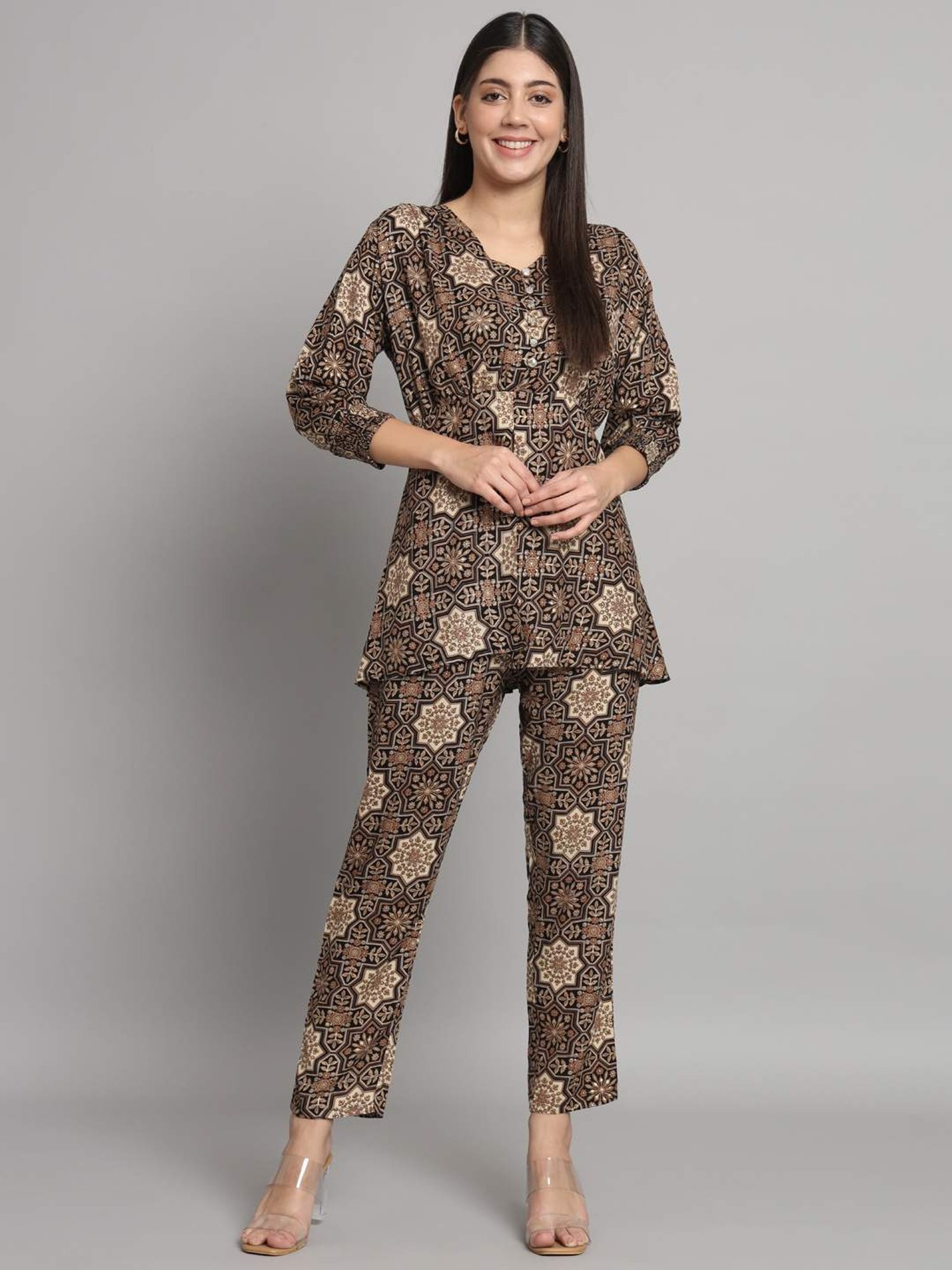 READIPRINT FASHIONS Black Printed Top Pant Set