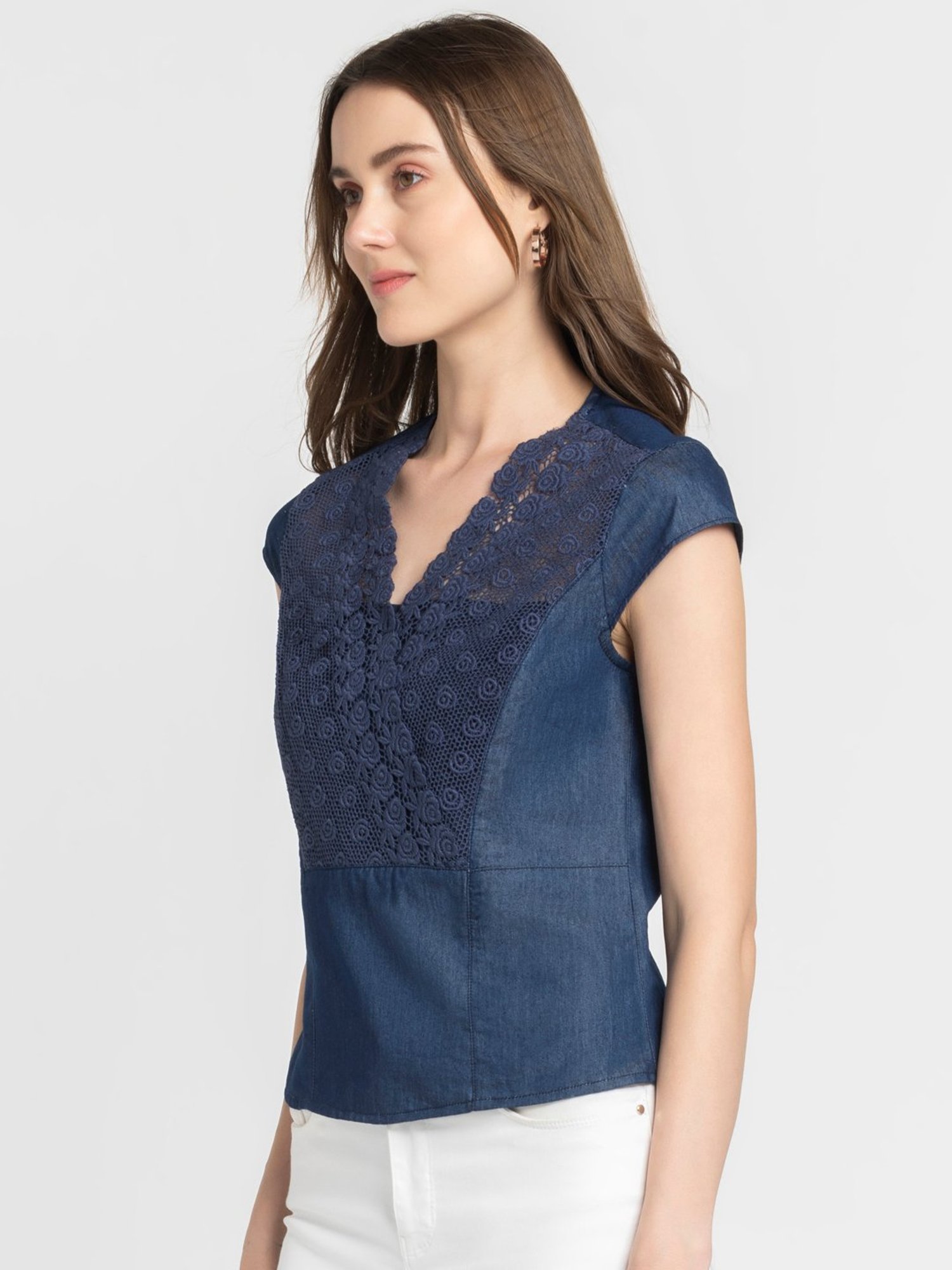 SHAYE Blue Lace Top