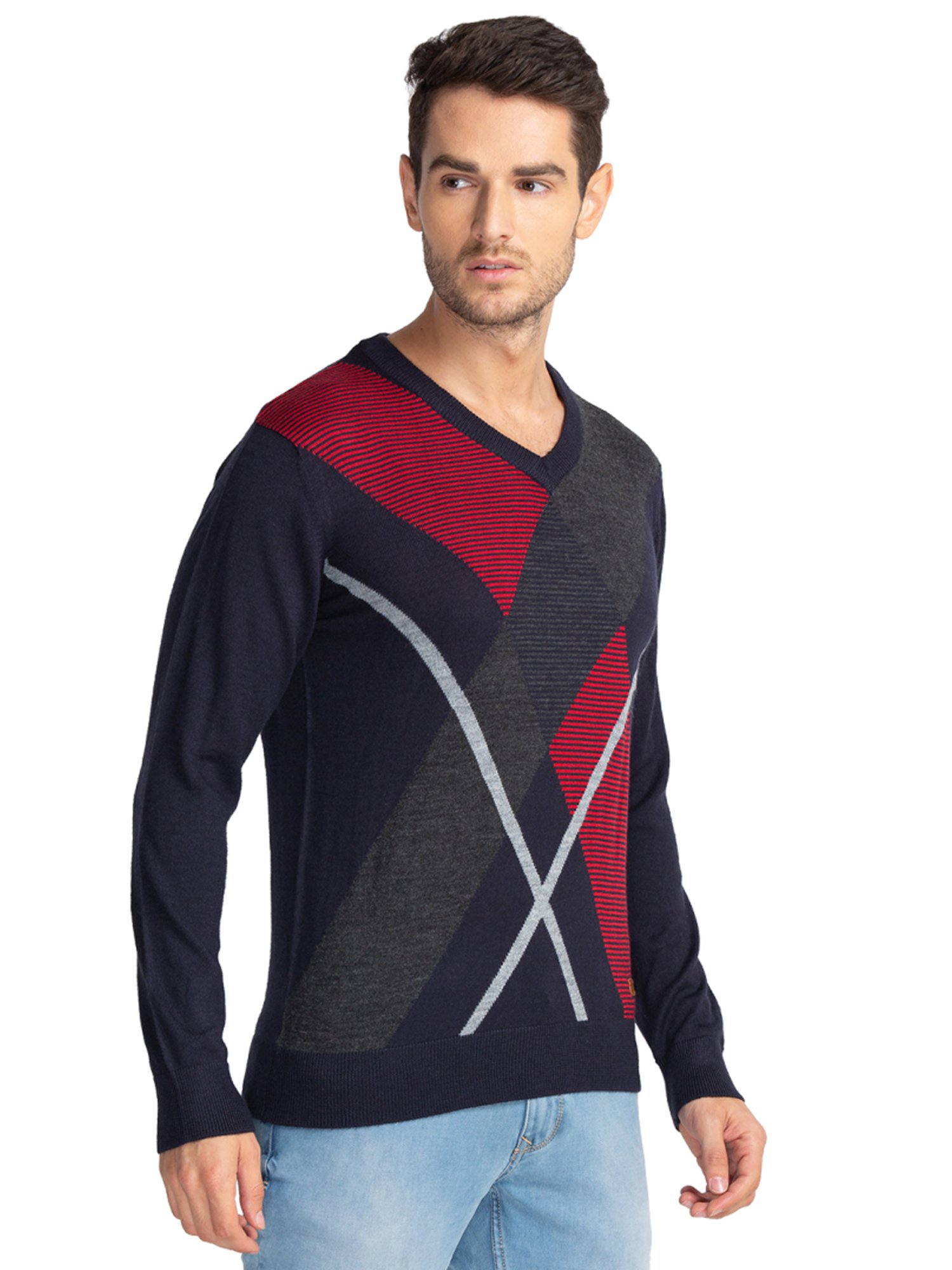 Parx Blue Regular Fit Striped Sweaters