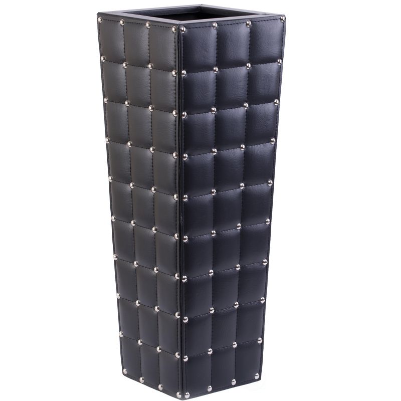 Bold Tones Black Faux Leather Wooden Umbrella Stand, Umbrella Storage Holder for Entryway