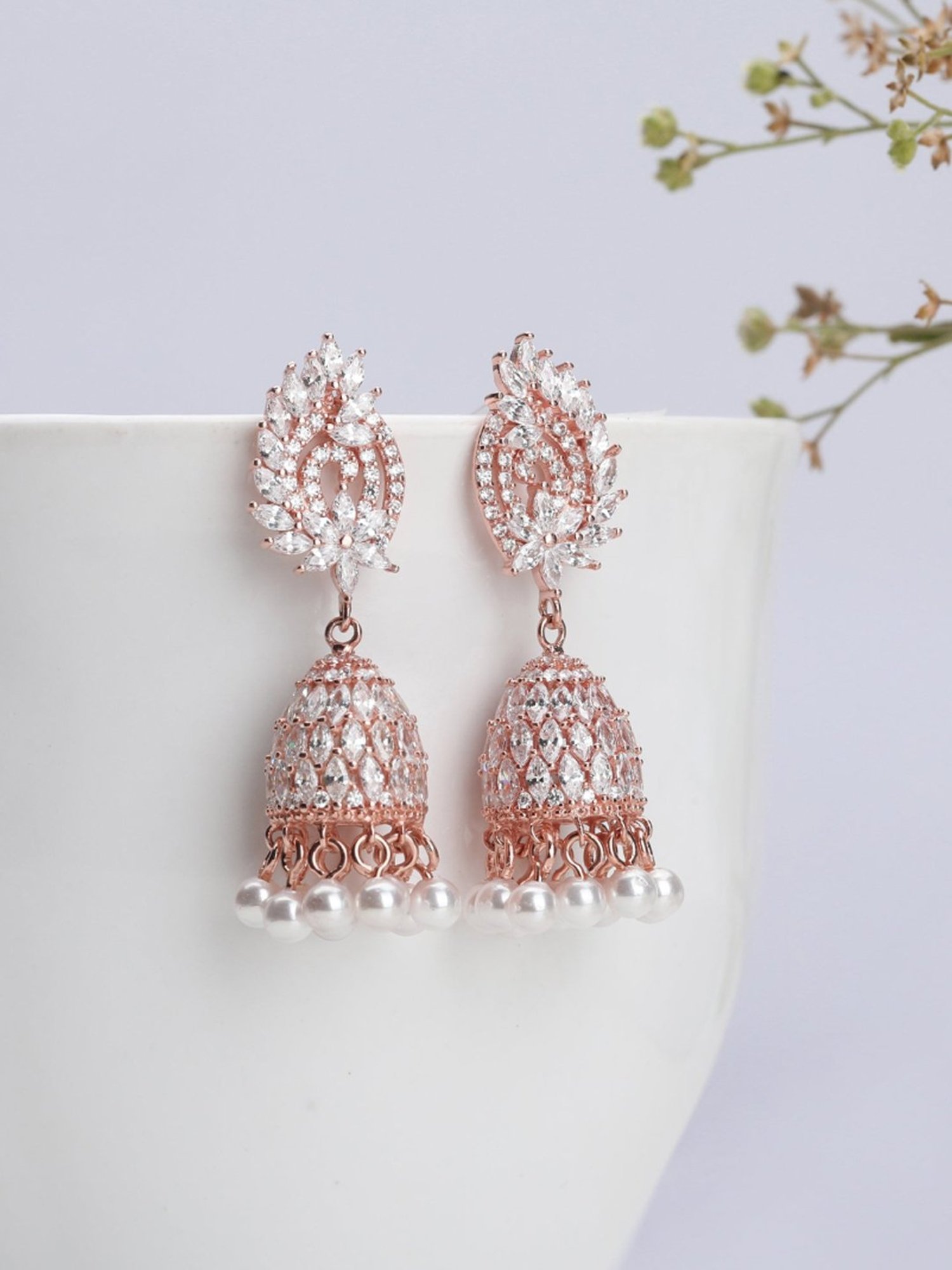 GIVA 925 Silver Rose Gold Teardrop Jhumki for Women & Girls