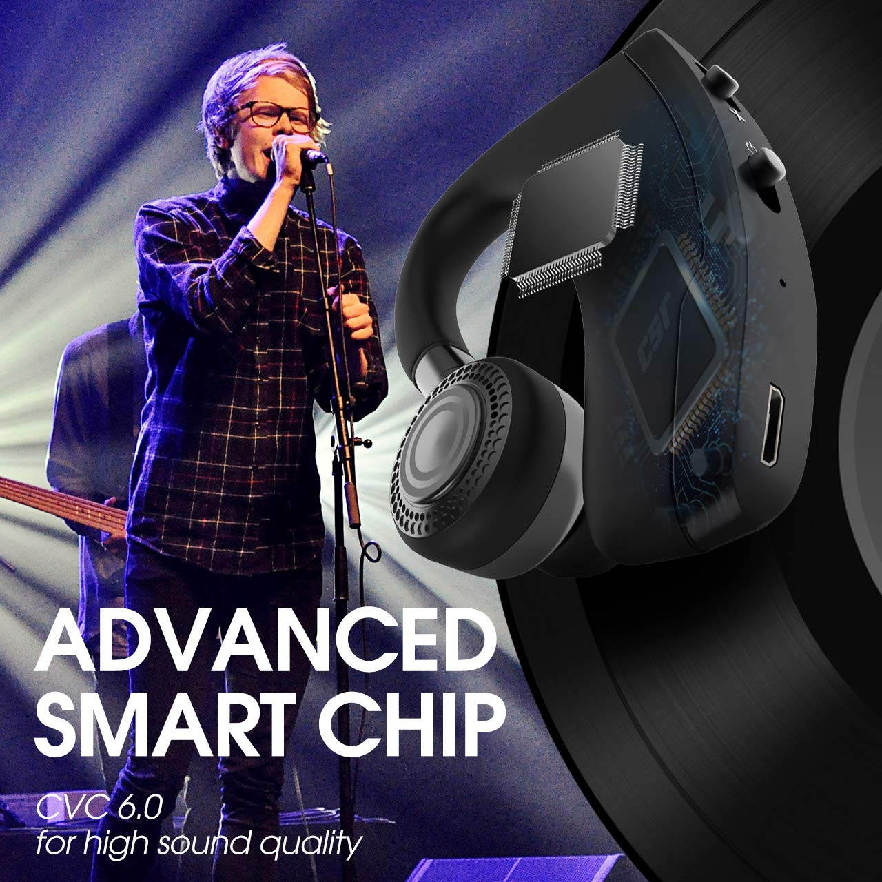 ESTONE Ear Hook Bluetooth Wireless Headphones  with Mic Cell Phone Noise Cancelling Bluetooth Earpiece 6-Hr Playing Time with Noise Cancelling Ear Hooks for Business/Office/Driving Call(Black)