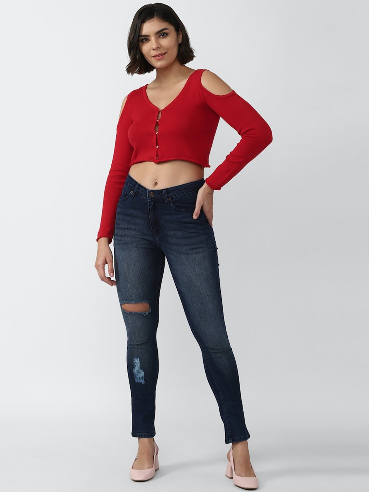Forever 21 Red Cotton Crop Top