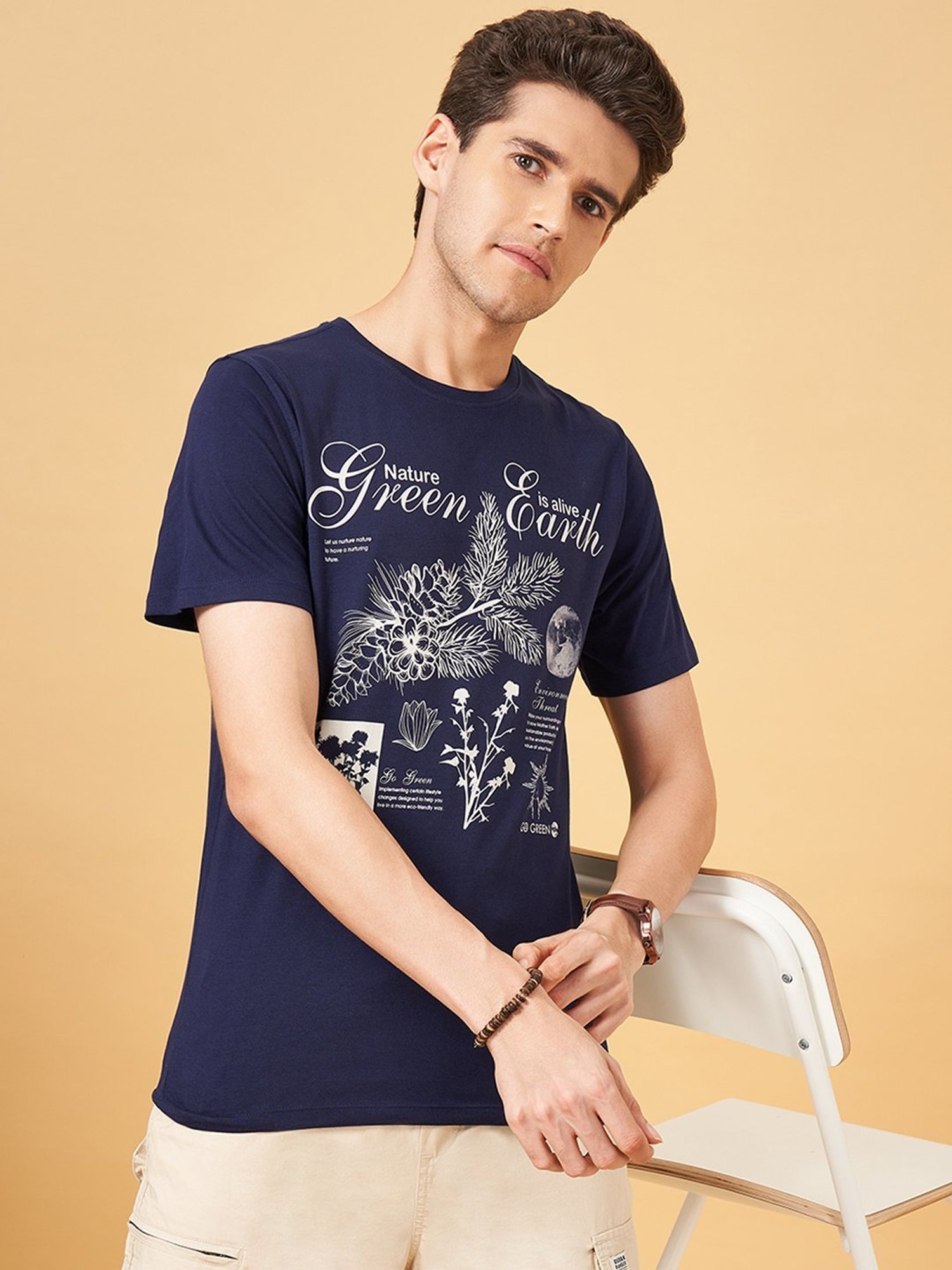 Urban Ranger by Pantaloons Mood Indigo Cotton Slim Fit Printed T-Shirt