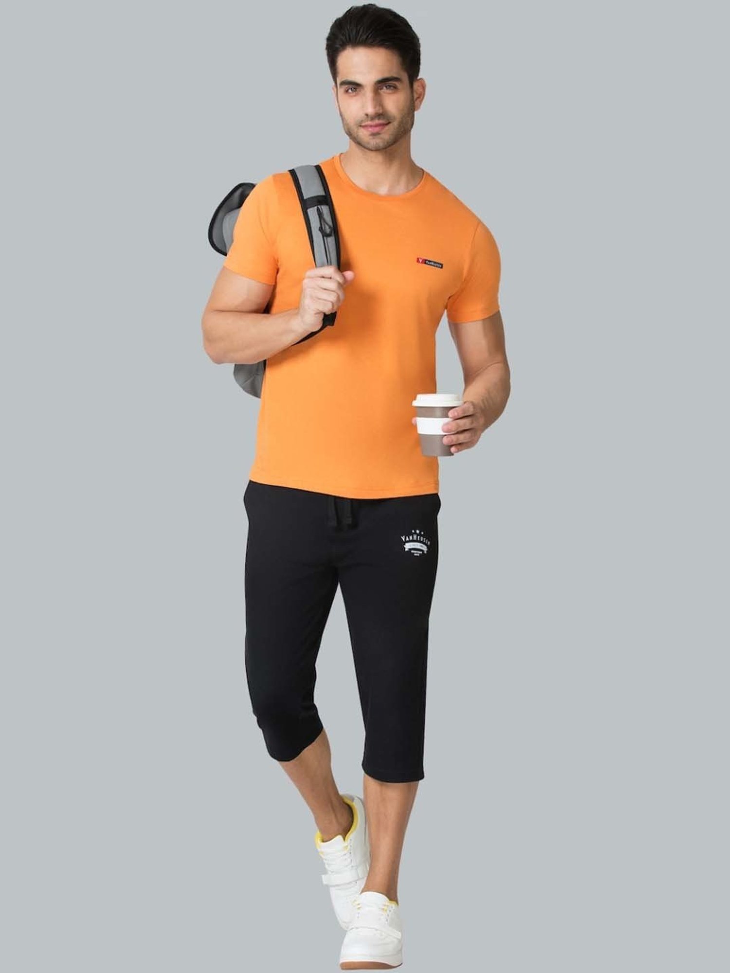 Van Heusen Regular Fit Drawstring Waist Functional Pockets Capri Shorts - Black