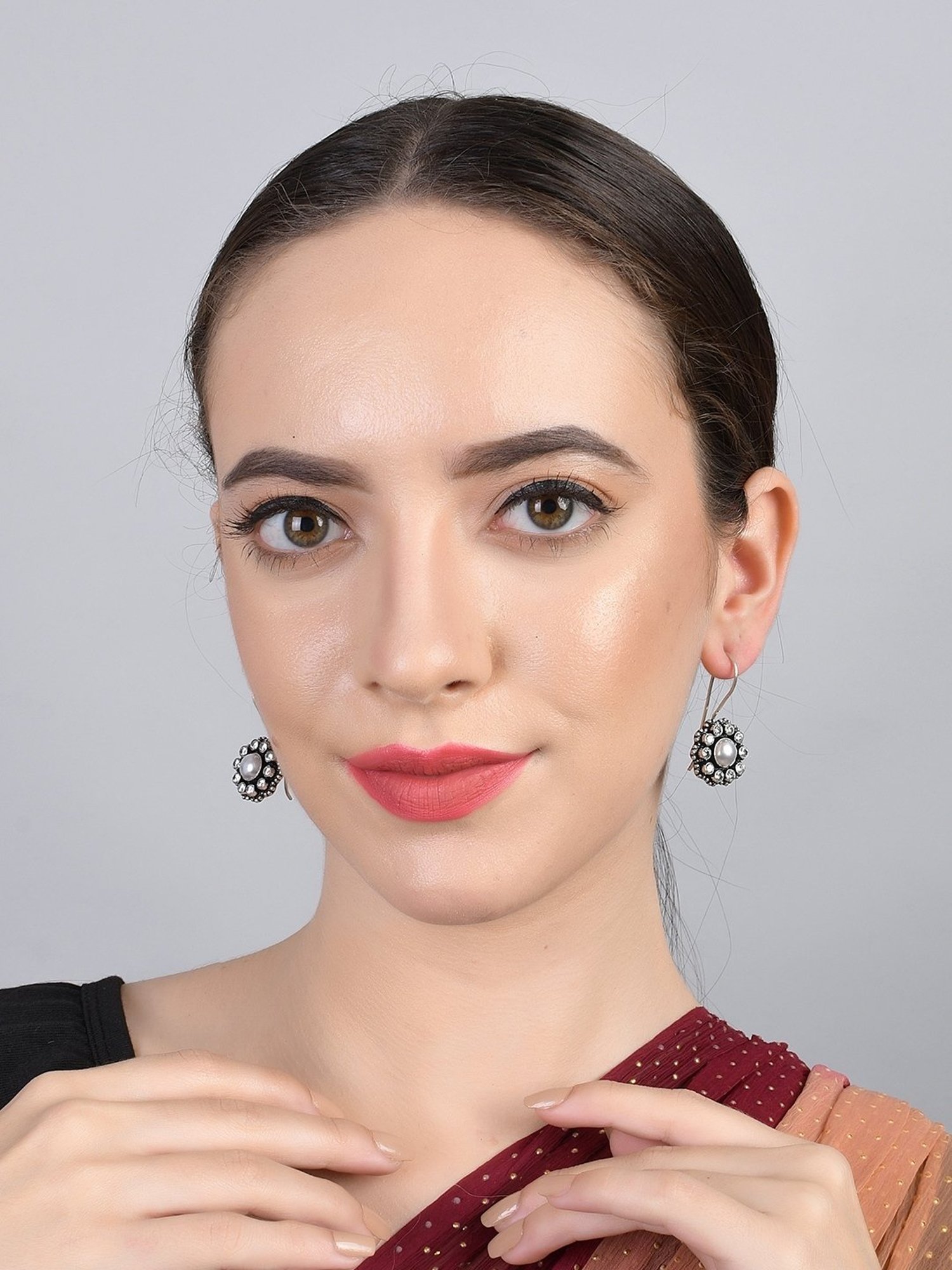 Sri Jagdamba Pearls Black Rosy Pearl Drop Earrings