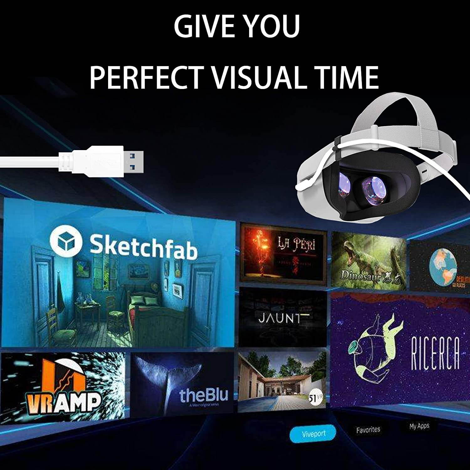 Link Cable Compatible for Oculus Quest 2, Fast Charging & PC Data Transfer USB C 3.2 Gen1 Cable for VR Headset and Gaming PC 10FT(3M)