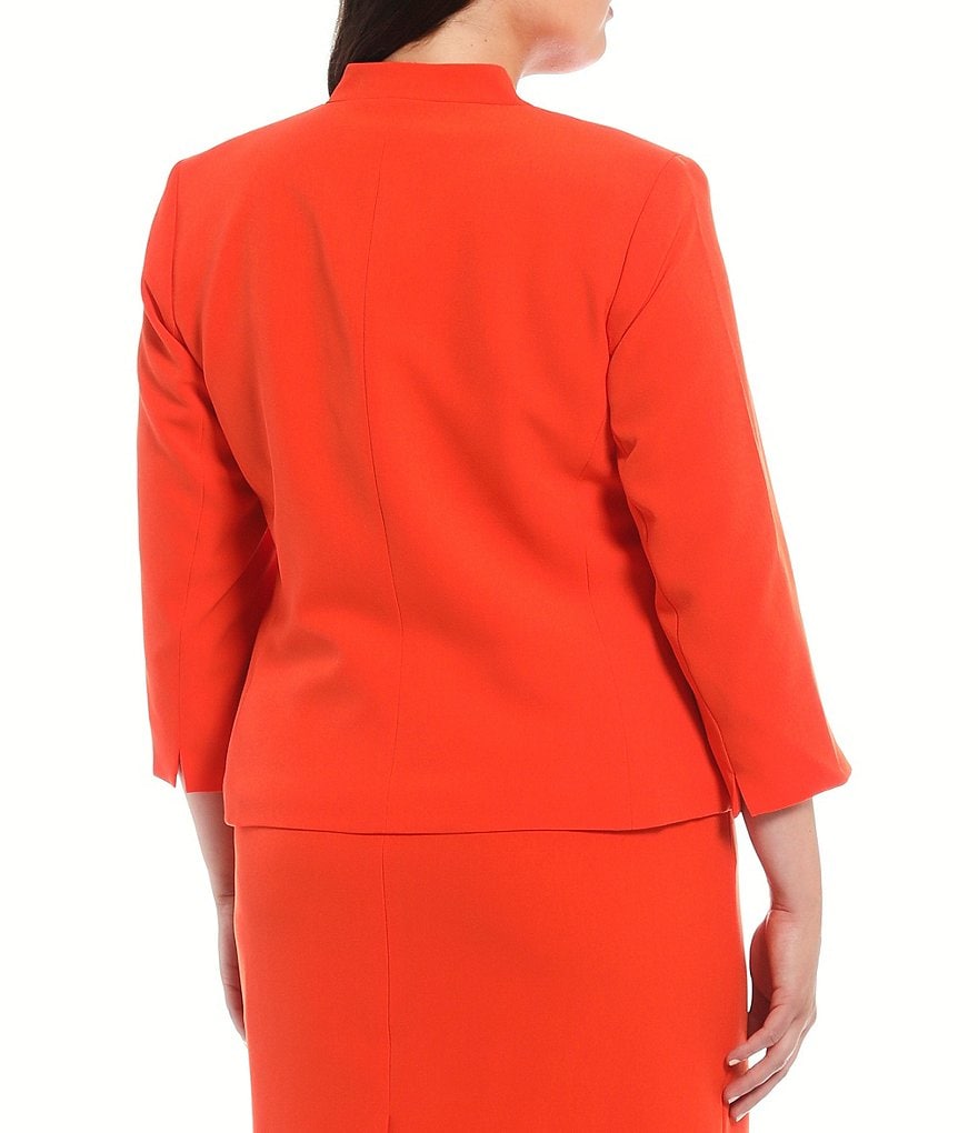 Kasper Plus Size Stretch Crepe Stand Combo Collar One Button Jacket