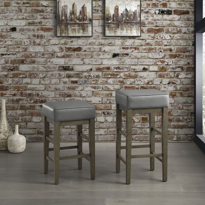Lexicon 24" Height Wooden Counter Faux Leather Seat Barstool, Grey (2 Pack)