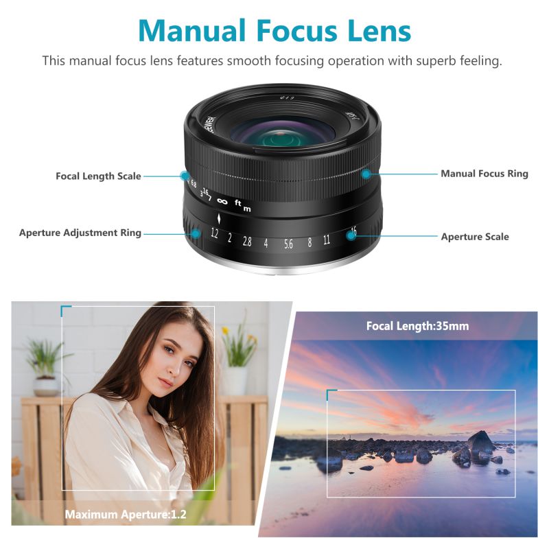 Neewer 35mm F1.2 Large Aperture Prime APS-C Aluminum manual focus  Lens for Fuji X Mount Mirrorless Cameras X-A1 X-A10 X-A2 X-A3 X-AT X-M1 X-M2 X-T1 X-T10 X-T2 X-T20 X-Pro1 X-Pro2 X-E1 X-E2 X-E2s