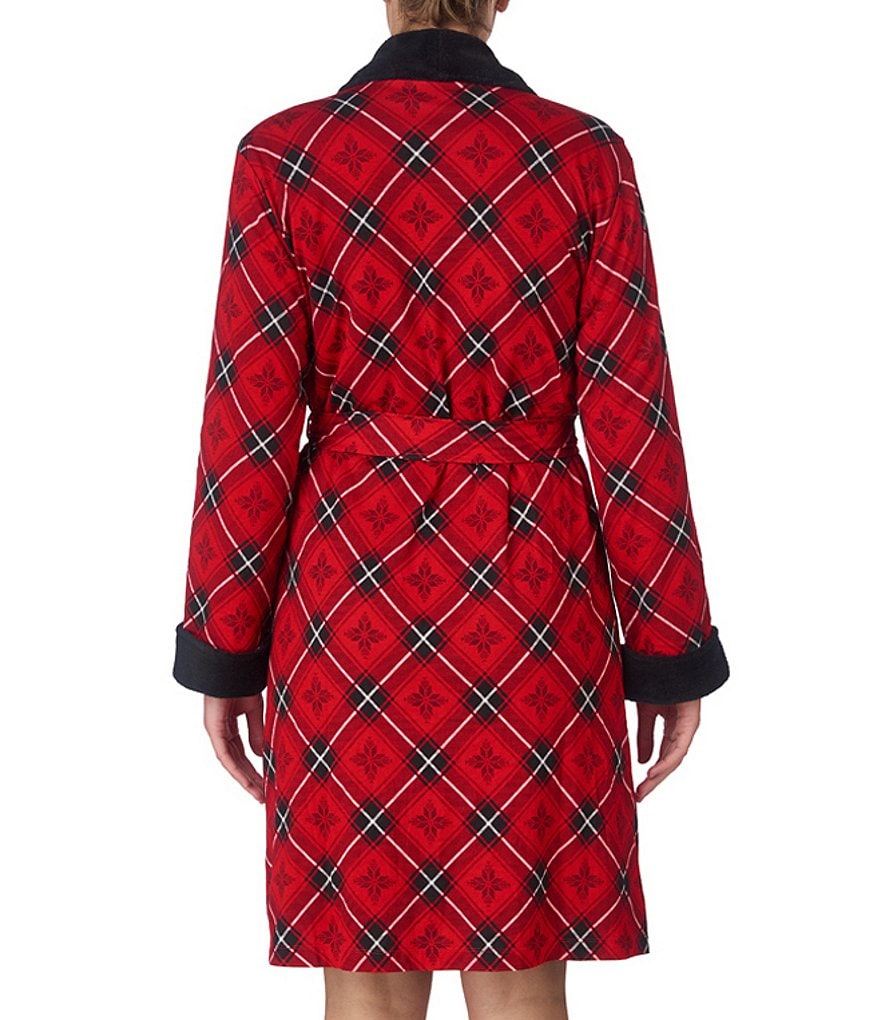 Lauren Ralph Lauren Plaid Print Shawl Collar Short Wrap Robe