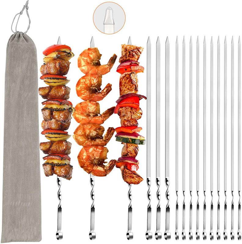 VIBOLA Barbecue Skewers for Grilling,Barbecue,Kabob,Marshmallows,Fruit,Appetiser,Cocktail,Chocolate Fountain,Vegetable,Kitchen,Camping and Party. 17" (16-Pack)