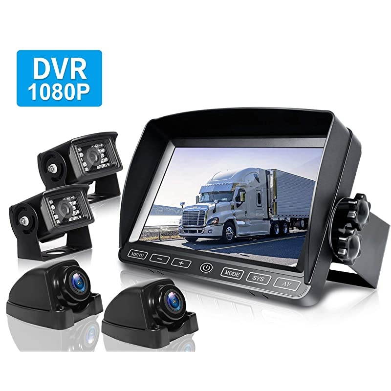 Wired Backup Camera Kit, 7'' DVR Split Monitor with Touch Button, HD 1080P & IP69 Waterproof Reverse Rear Side View Camera + Parking Lines for Truck/Semi-Trailer/Box Truck/RV-Y704