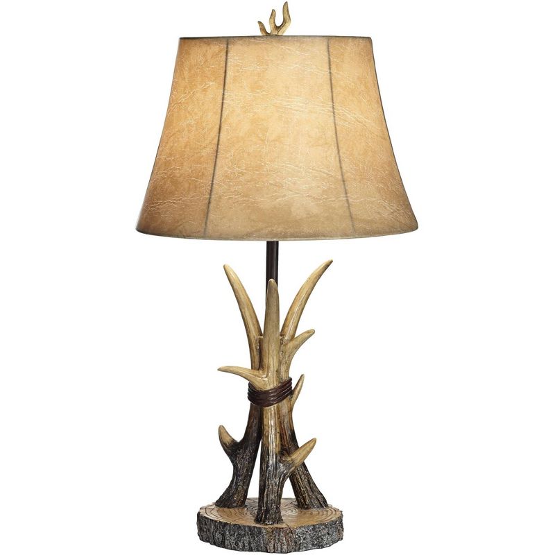 John Timberland Rustic Western Table Lamps Set of 2 with USB Charging Port Natural Antler Bell Shade Living Room Bedroom Bedside