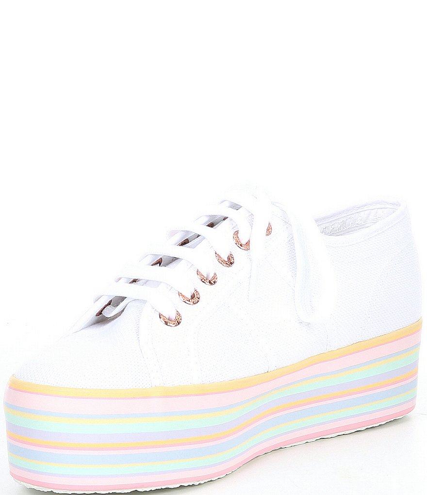 Superga Women's 2790 Rainbow Striped Platform Lace-Up Sneakers
