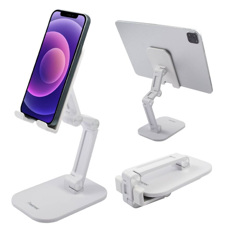 Insten Cell Phone Stand for Desk, Aluminum Foldable Holder, Height & Angle Adjustable Ergonomic Mount For Smartphones iPhone iPad Tablet, White