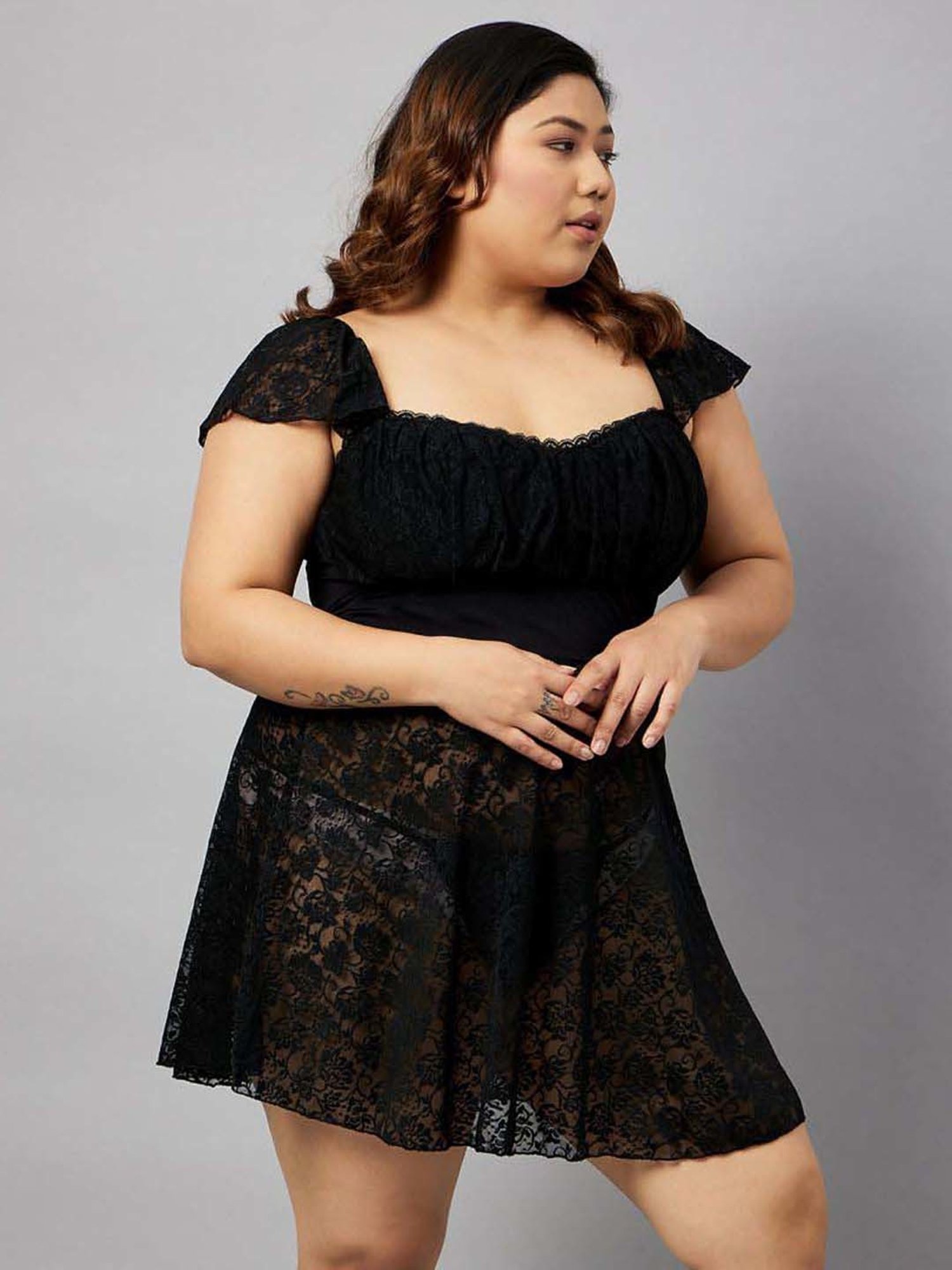 Secrets By ZeroKaata Black & Blue Lace Work Babydoll with Panty - Pack Of 2