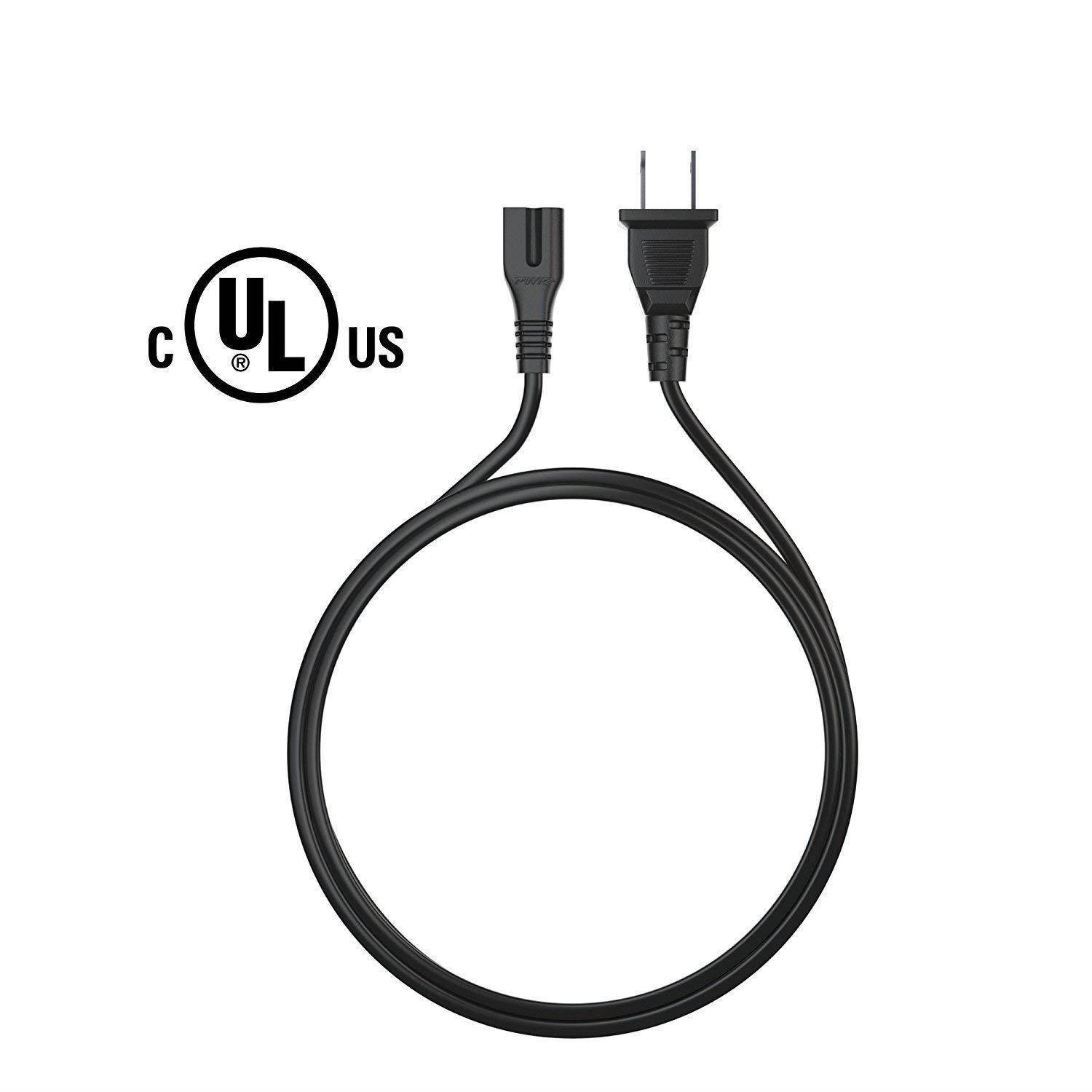 [UL Listed] Pwr+ Short 3Ft 2 Prong Polarized-Power-Cord for Vizio-LED-TV Smart-HDTV E-M-Series and others 2 Slot Adapter-AC-Wall-Cable - IEC-60320 IEC320 C7 to NEMA 1-15P