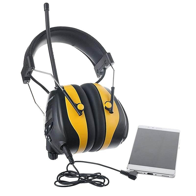 Digital AM FM Radio Headphones, 25dB NRR Ear Protection Safety Ear Muffs, Noise Reduction Hearing Protector for Lawn Mowing and Landscaping(Yellow)