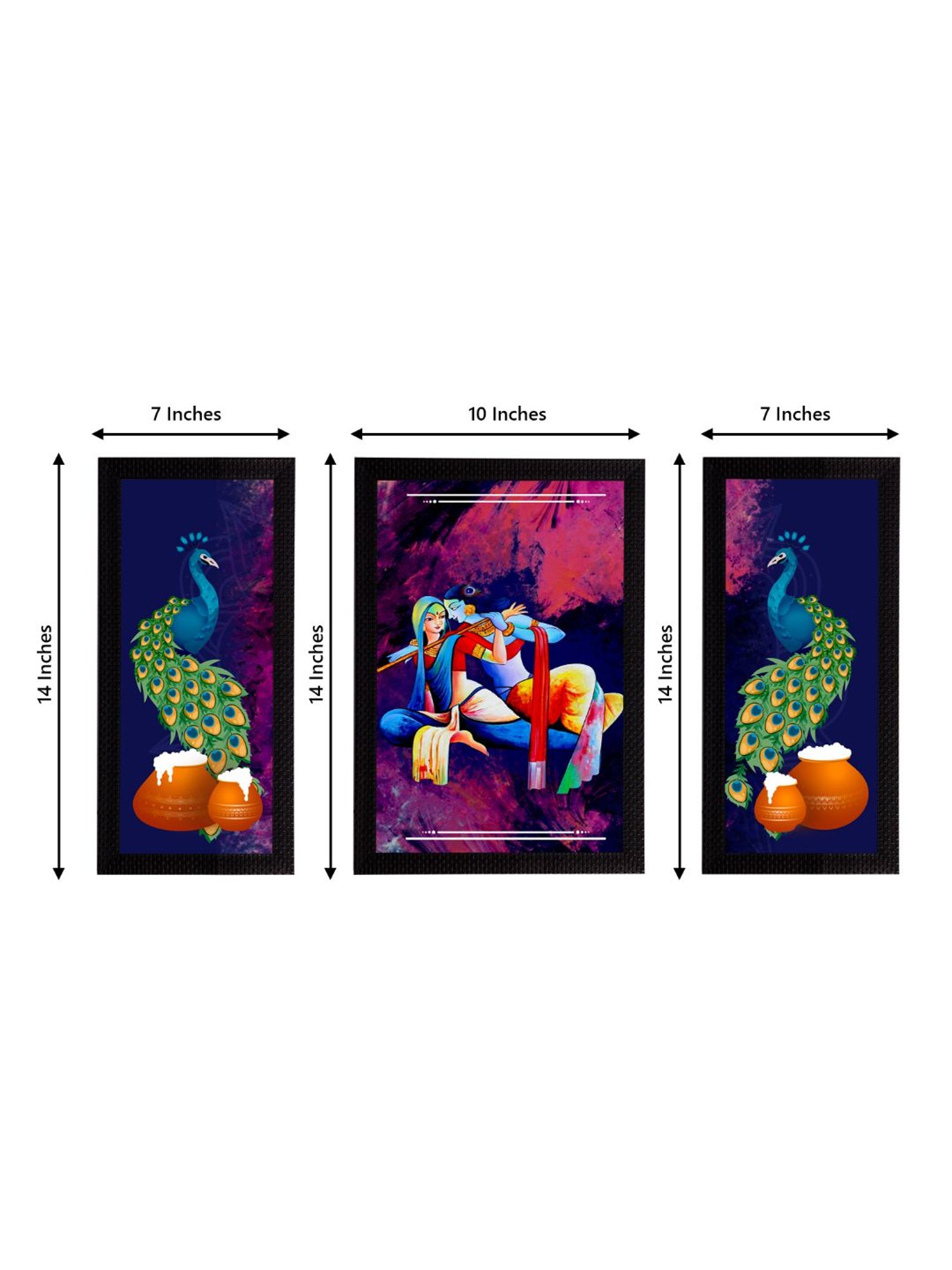eCraftIndia Set of 3 Lord Krishna Satin Matt Texture UV Art Painting