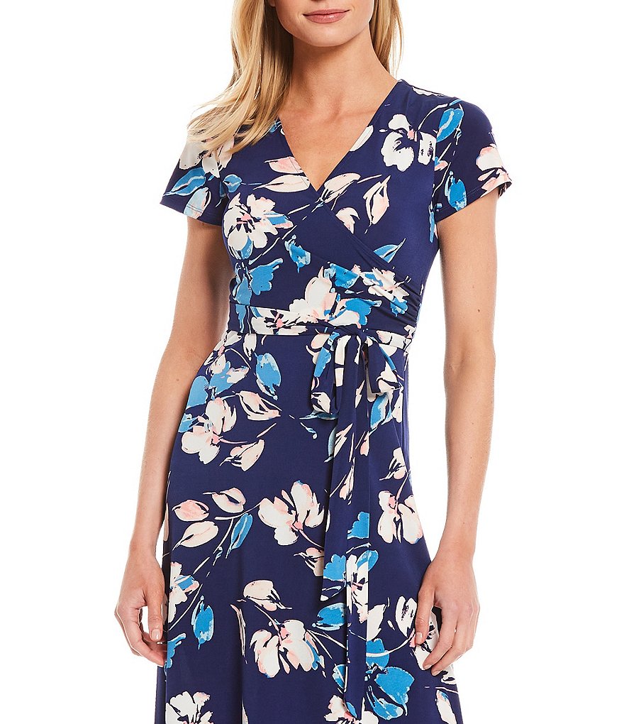Eliza J Floral Wrap Stretch Jersey Maxi Dress
