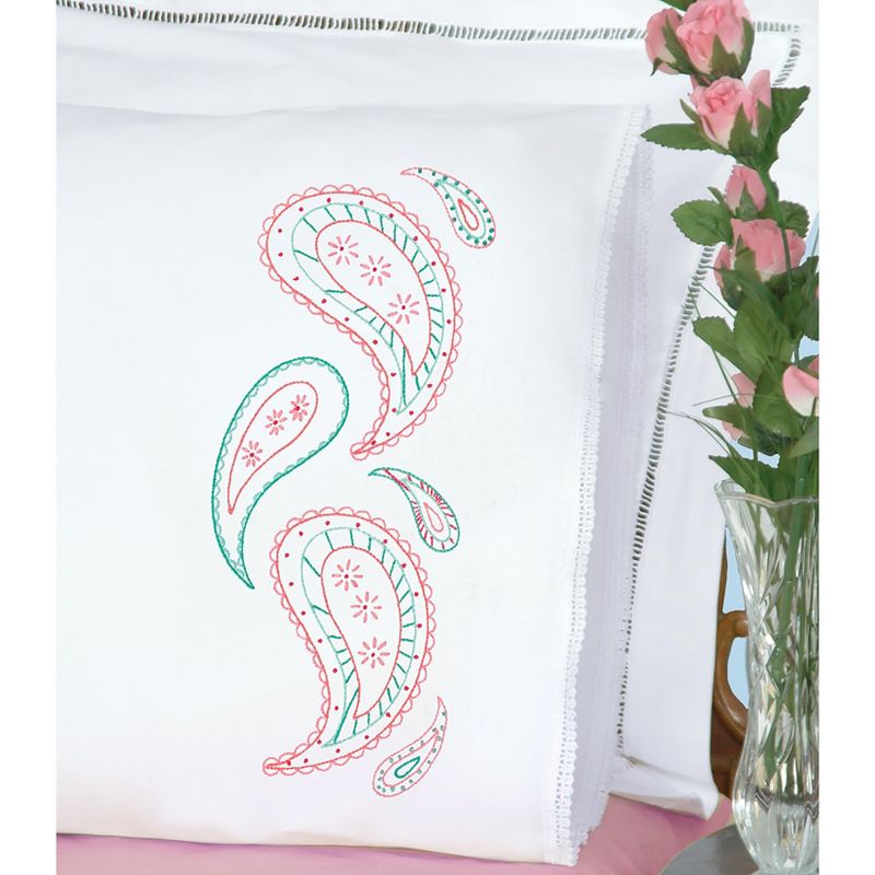 Jack Dempsey Stamped Pillowcases W/White Lace Edge 2/Pkg-Paisley