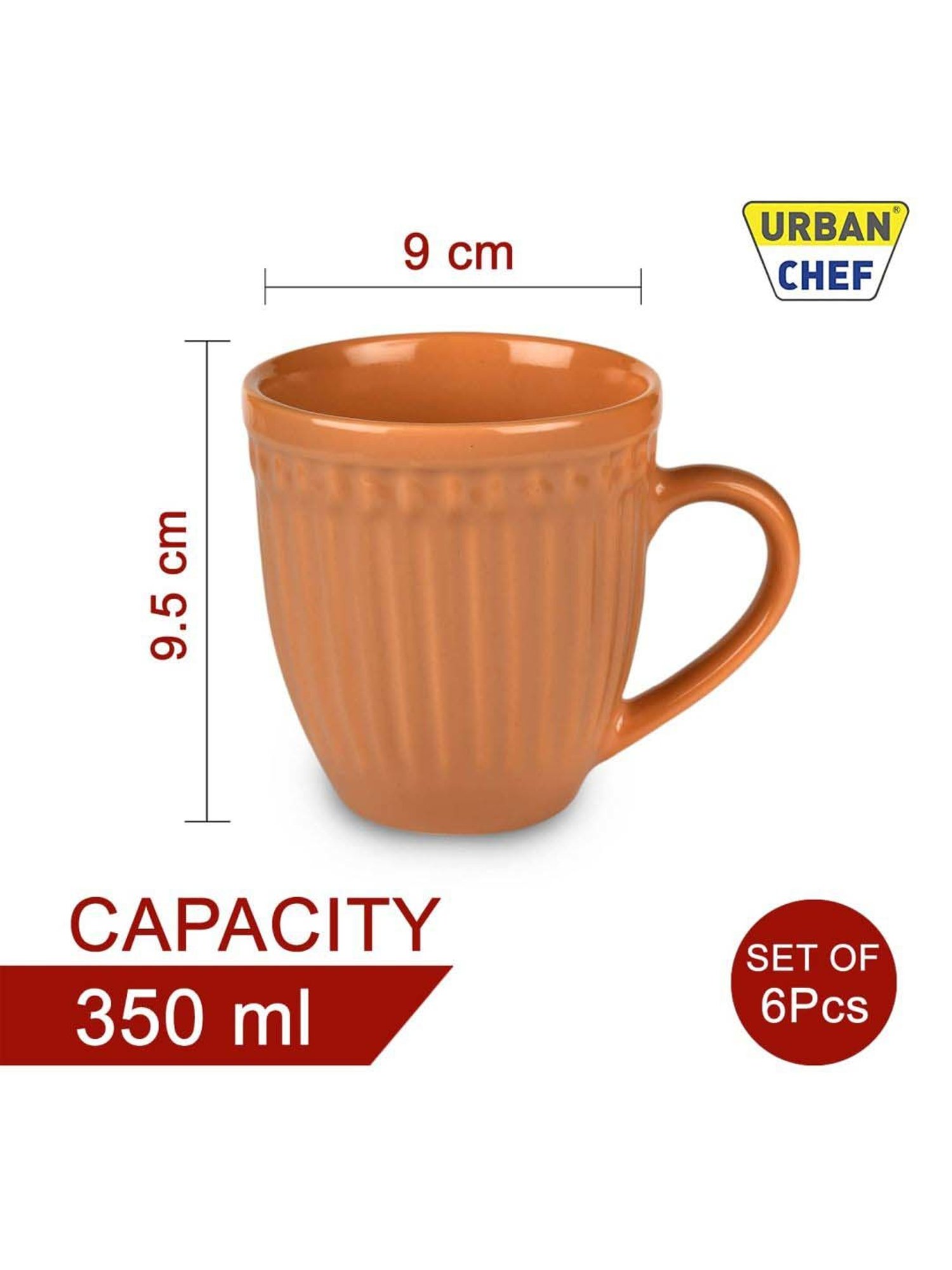 Urban Chef Brown & Green Ceramic Handcrafted Microwave Safe Tea Cup - Set of 6