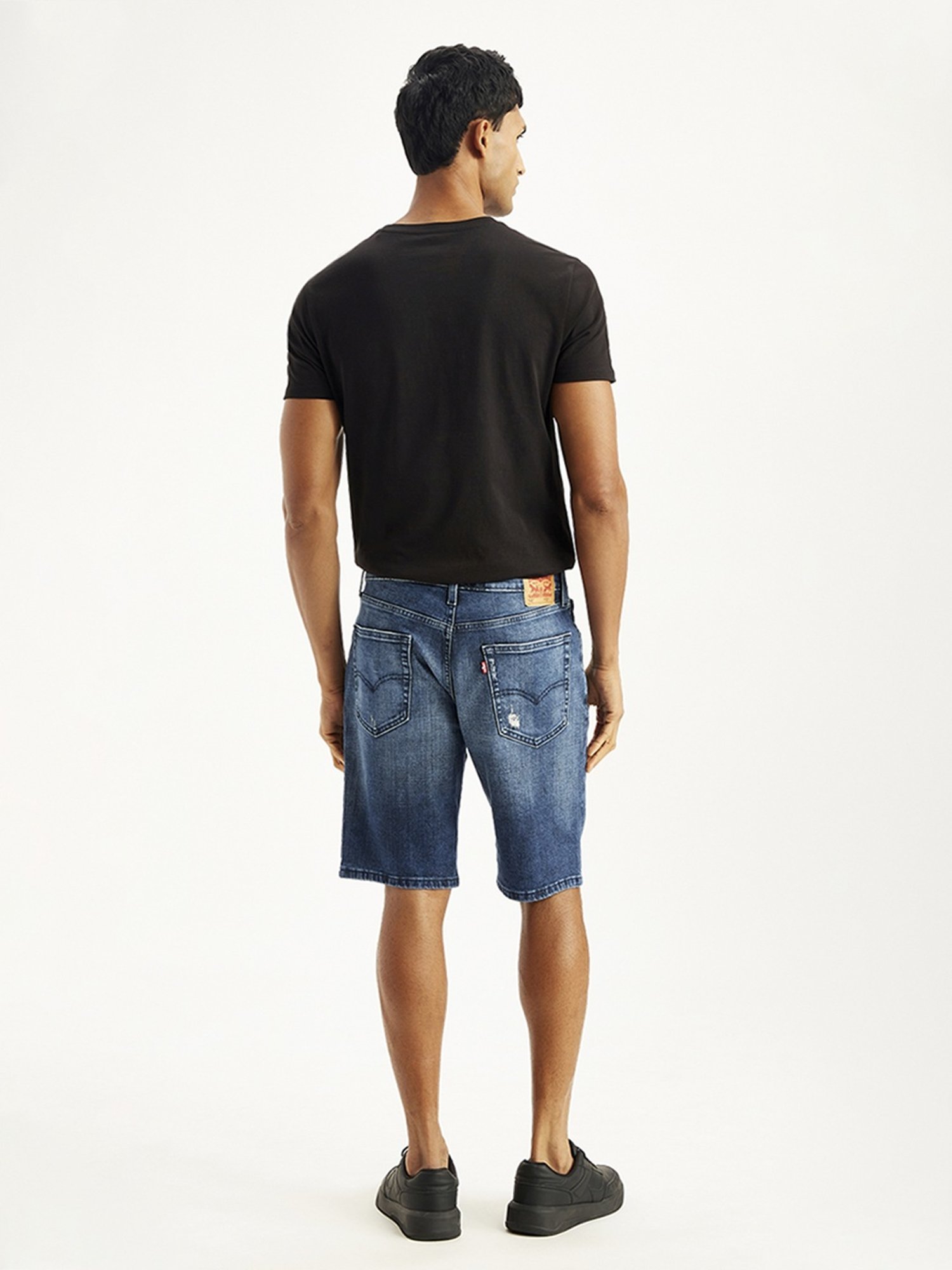 Levi's Blue Tapered Fit Distressed Denim Shorts