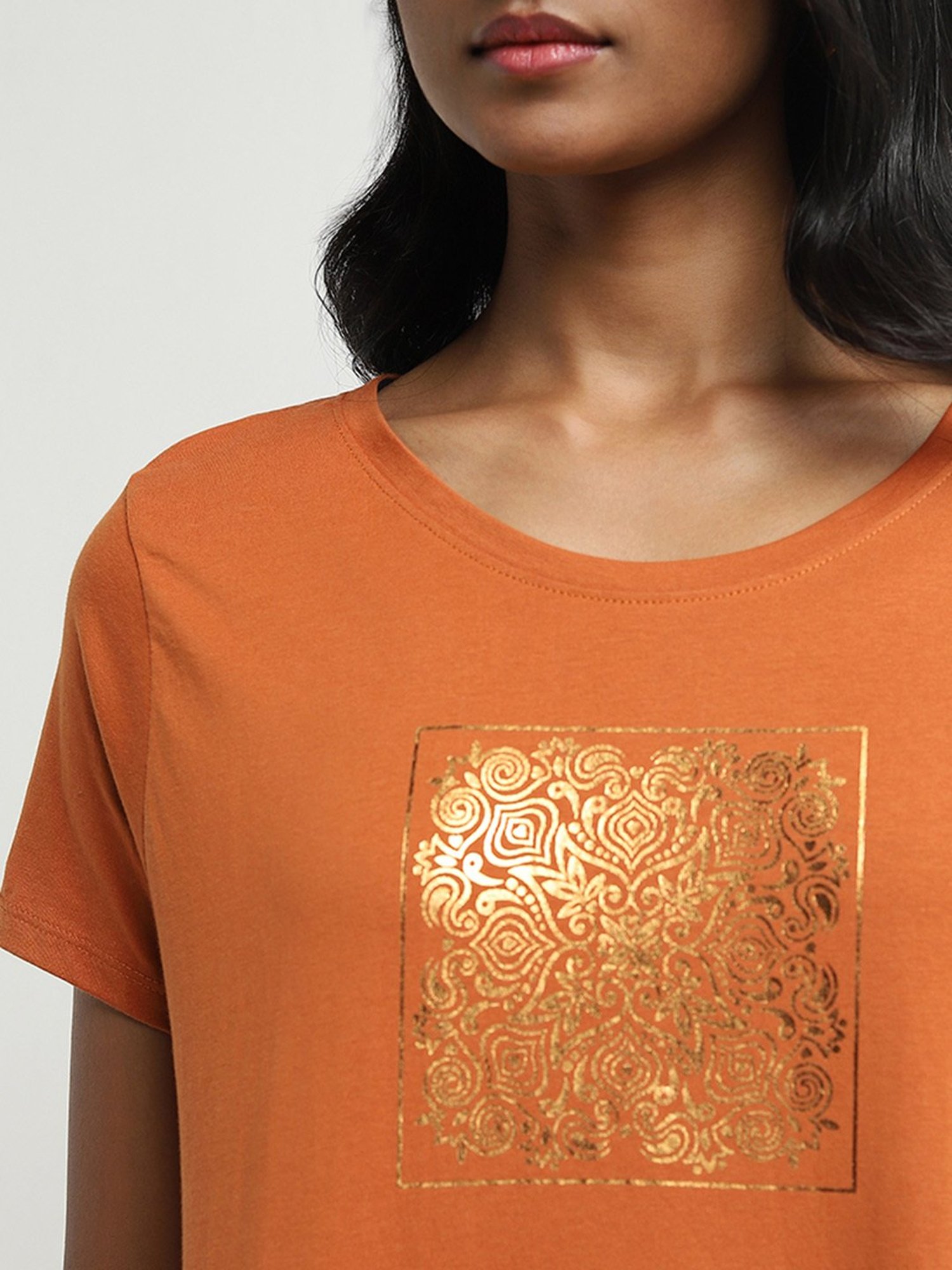 LOV by Westside Rust Mandala Design Cotton T-Shirt
