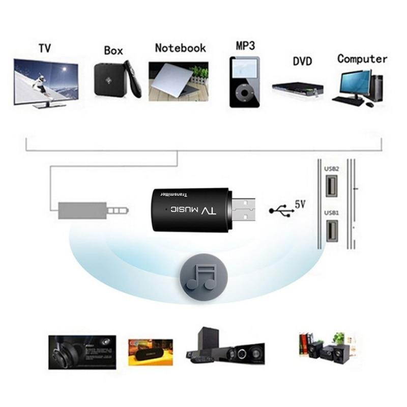 Universal USB Wireless Bluetooth Stereo Audio Transmitter 3.5mm Audio Plug Music Dongle Adapter For DVD TV MP3 Mp4 PC