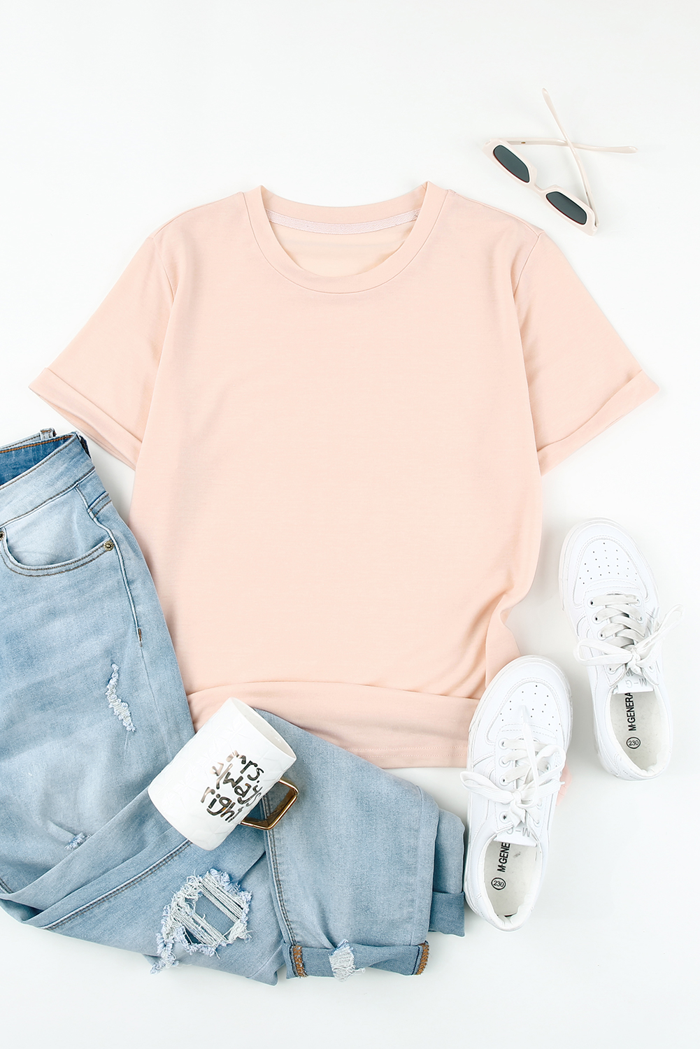 Blank T Shirt - Pink Casual Solid Color Crew Neck Tee Customized
