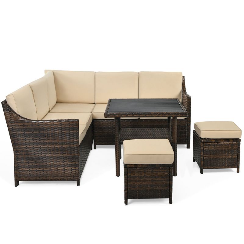 Costway 6PCS Patio Rattan Dining Sofa furniture Set Ottoman Table Lower Shelf