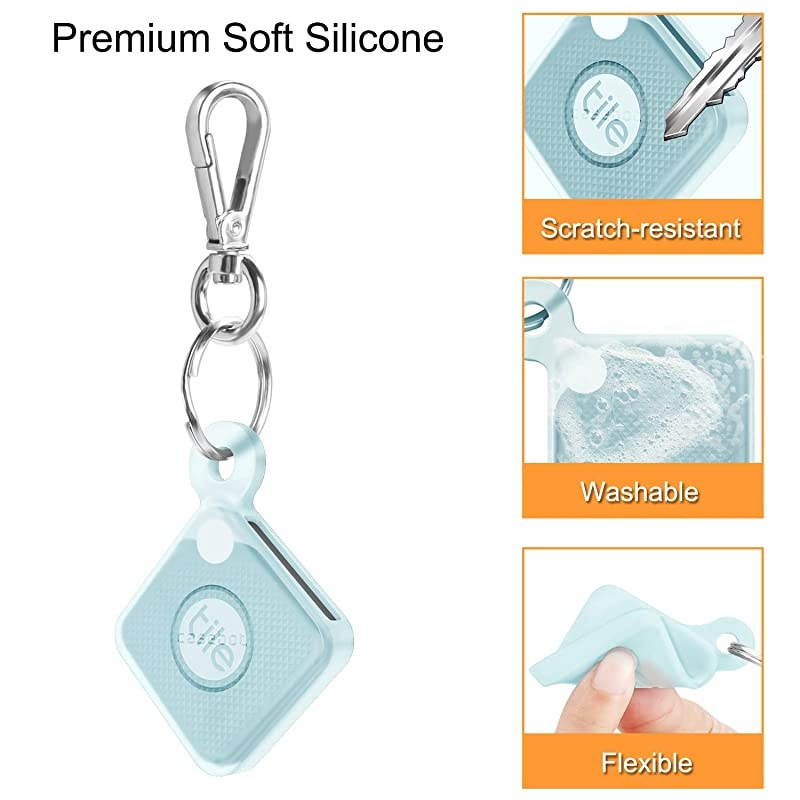 Silicone Case with Carabiner Keychain for Tile Pro 2020 2018 AntiScratch Lightweight Soft Protective Sleeve Skin Cover Blue Glow in The Dark