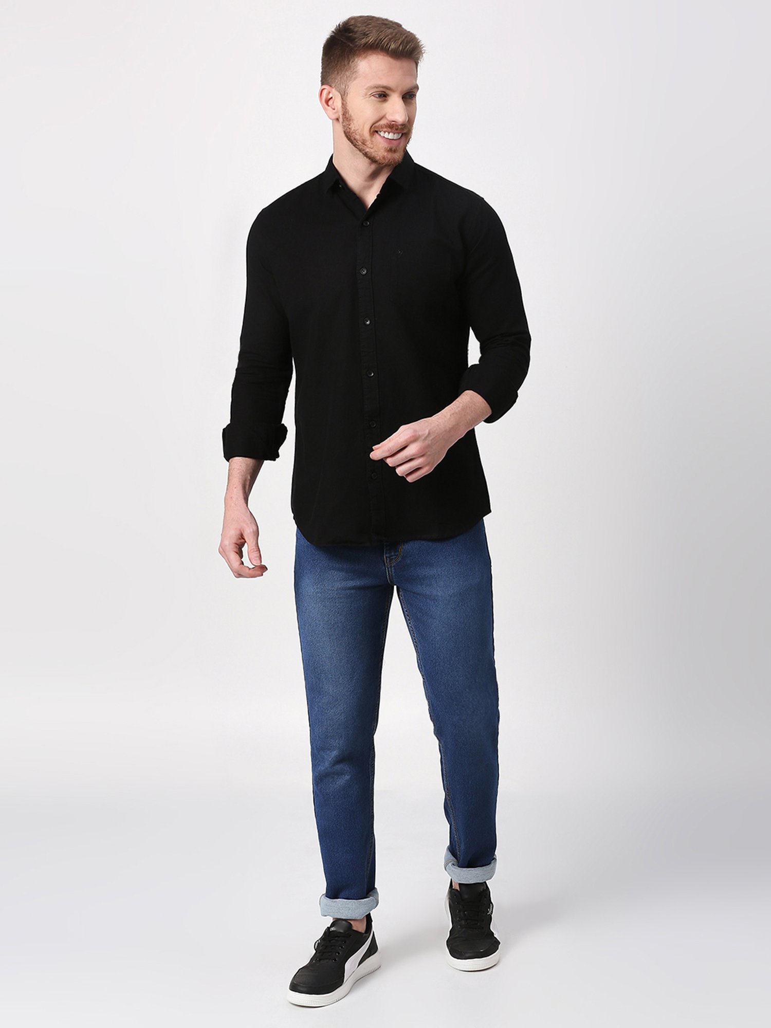 HJ HASASI Black Slim Fit Cotton Shirt