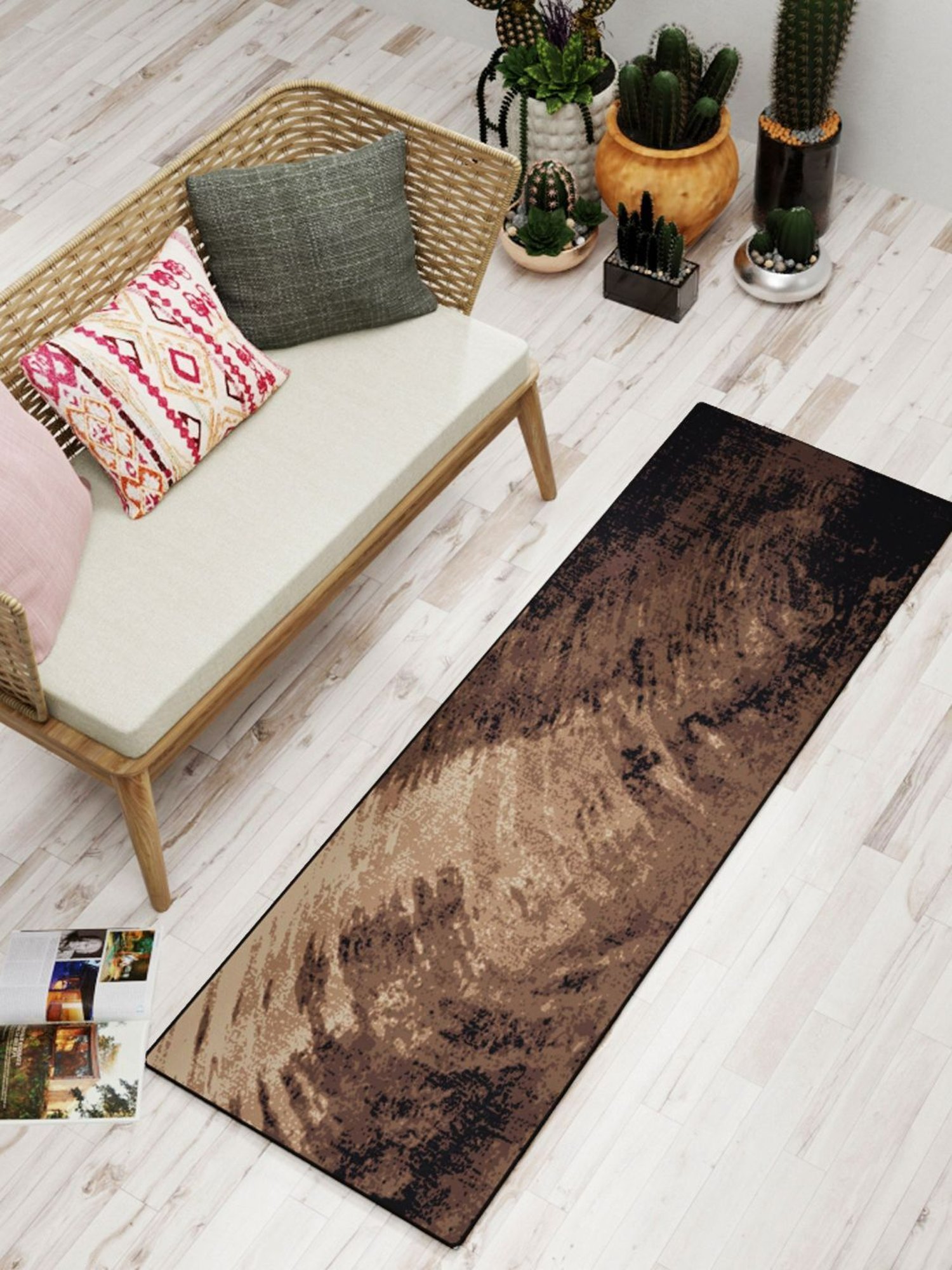 Bianca Khaki & Brown Microfibre Non-Slip Rug
