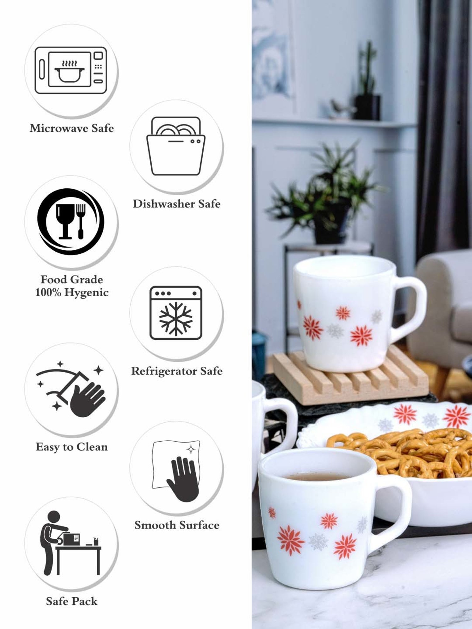 Cello White Opalware 4 Ricca Mug & 1 Bowl  (0.18 L)